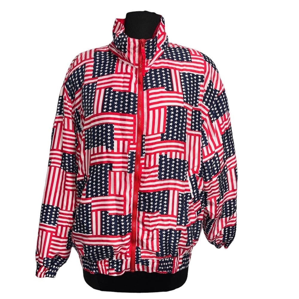 Vintage Lavon American Flag Silk Windbreaker Jacket size Medium